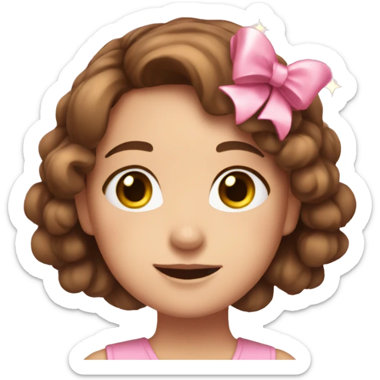 A cute young woman with brown hair and many small pink bows and sparkles around her sticker