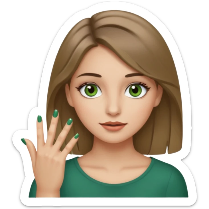 Ragazza bionda scuro con gli occhi marroni/verdi,truccata con un unghia fra i denti sticker