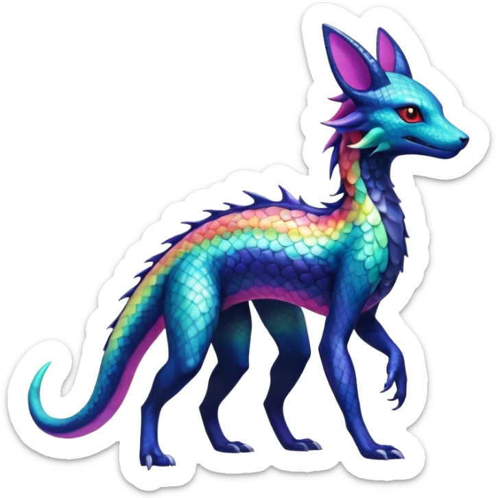 Rainbow Scaley Exotic Salandit-Aurorus-Umbreon-Suicune-Fakémon-hybrid-creature (full body), 4 legs sticker