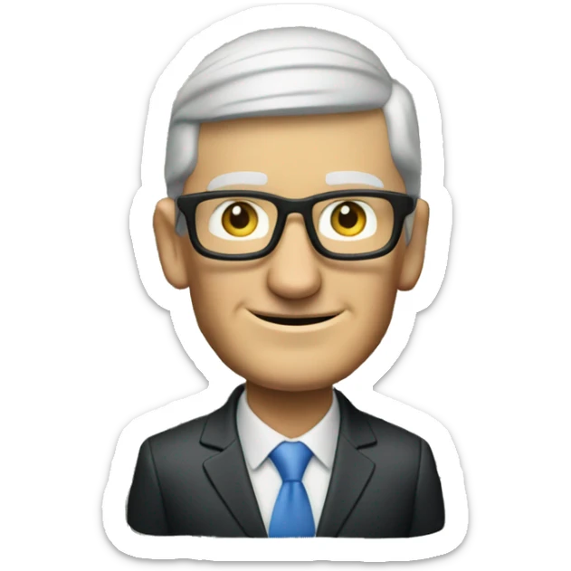 tim cook wearing a banker visor with a bag of money in the corner sticker