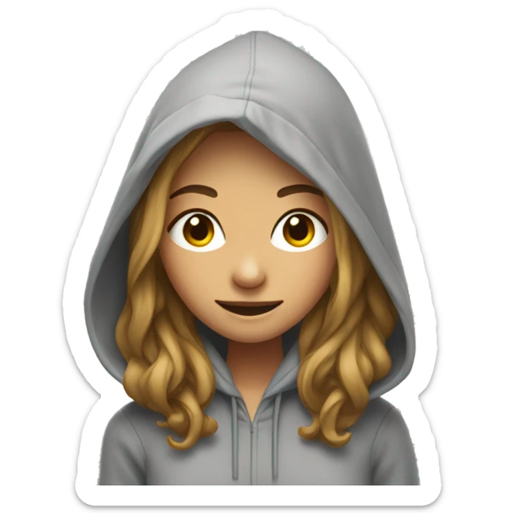 A young women in hoodie with smiling face and long hair sticker