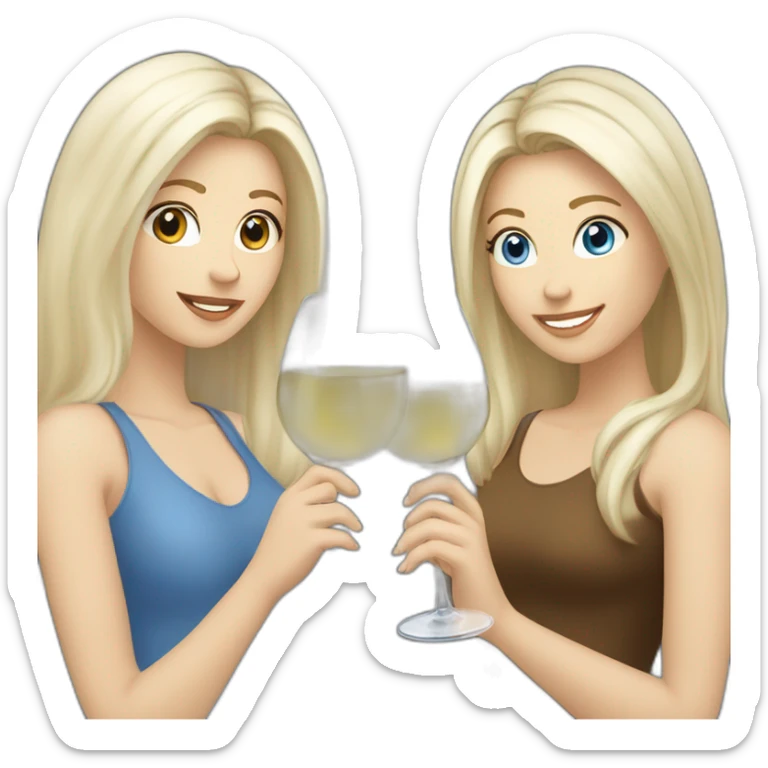 A white female with brown eyes and blond medium long hair and a white male with blue eyes and grey hair, they toast to each other with a glass of white wine. sticker