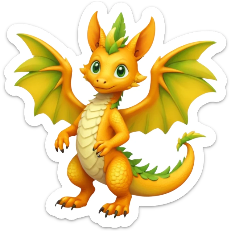 Orange-Banana-Pear-themed "Dutch Angel Dragon"-"Vernid"-"Trico"-furry-Fakémon-hybrid-creature (full body) sticker