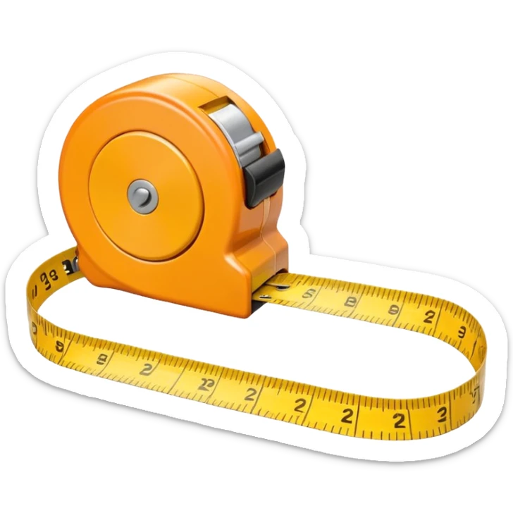 Flat vector illustration of a rolled measuring tape in yellow and orange color, simple bold outlines, minimal shading, emoji style, centered on white background. should look like emoji sticker