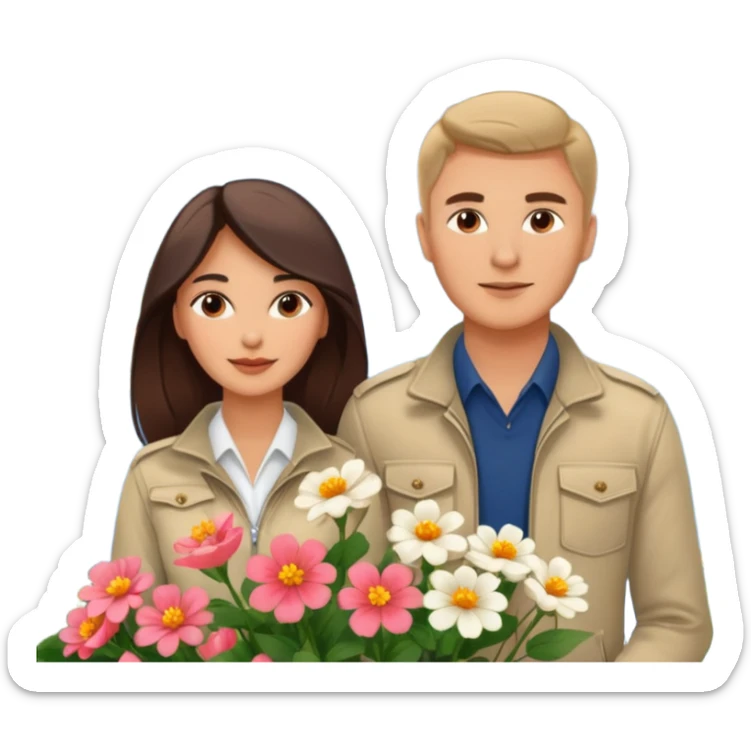 Couple traveling in Montenegro russian man and elegant  Latina girl delicate flowers and mountains in the background  sticker