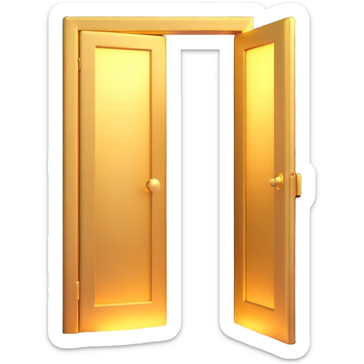 3D emoji style, golden door in darkness, slightly open with a blinding, thick white light beam and glowing haze coming through. Very dramatic scene. No background. sticker