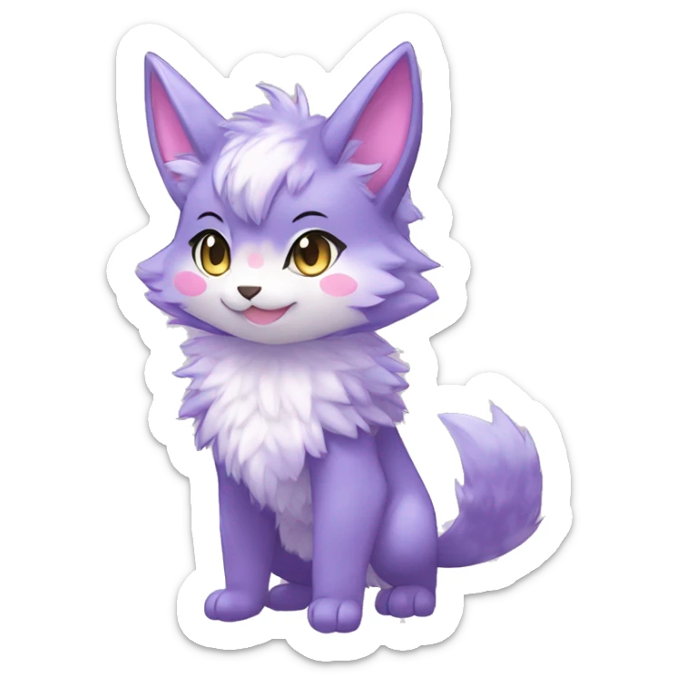 Anthro Scalie Fluffy Cool Cute Magical Shiny Colorful Pastel Sparkle Kemono-style Chibi Fantasy-Animal-Fakémon-Pokémon-Hybrid Fur Sona Aesthetic Full Body sticker