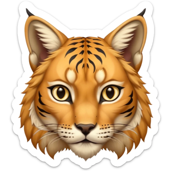 A high-resolution photo-realistic digital illustration of a majestic lynx, chest upward A high-resolution, photo-realistic digital illustration of a majestic young Eurasian lynx, shown from the shoulder upwards with tiger markings sticker