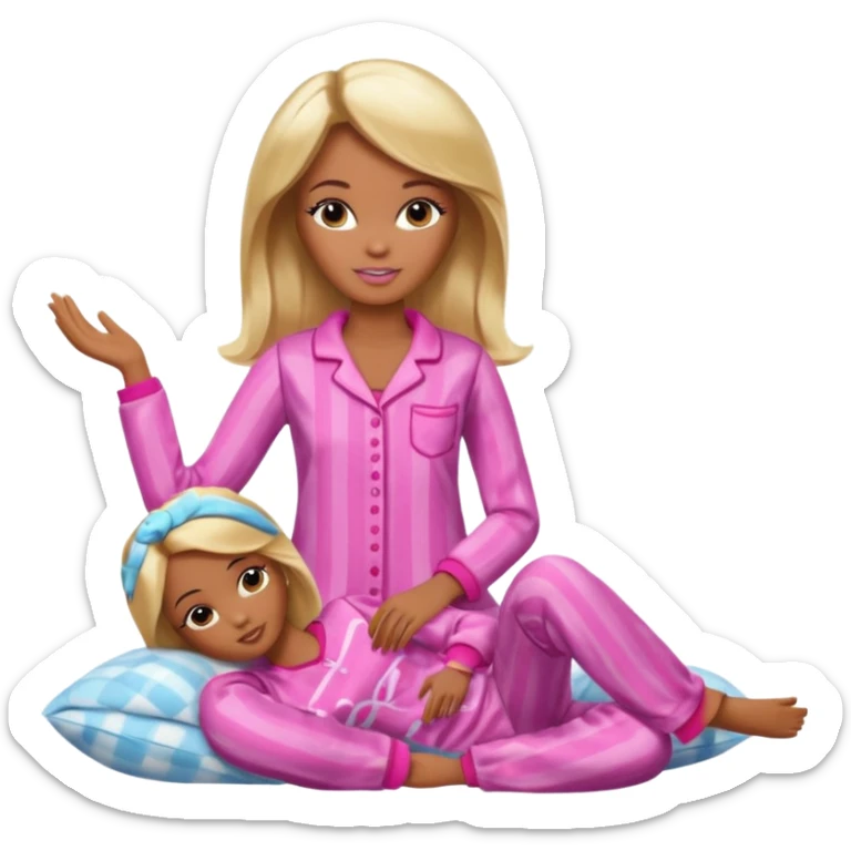 Brown skin blonde hair Barbie in pajamas  sticker