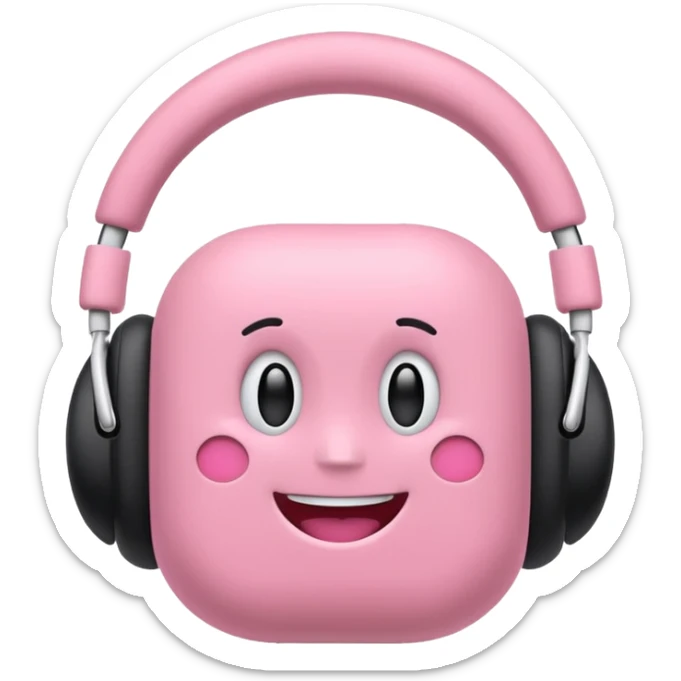 Create a pink happy circle emoji who listens to music on AirPods Max  sticker