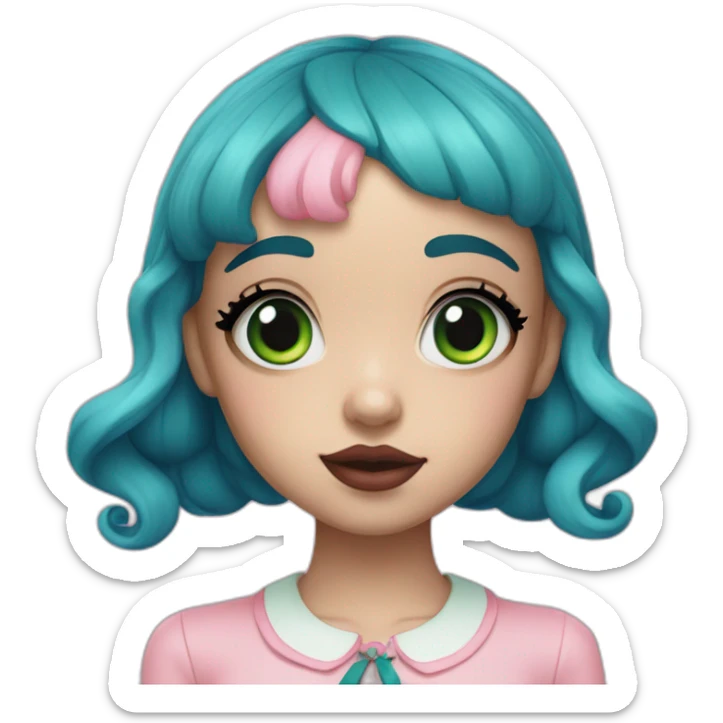 melanie martinez pink skin with four blue eyes and green hair sticker