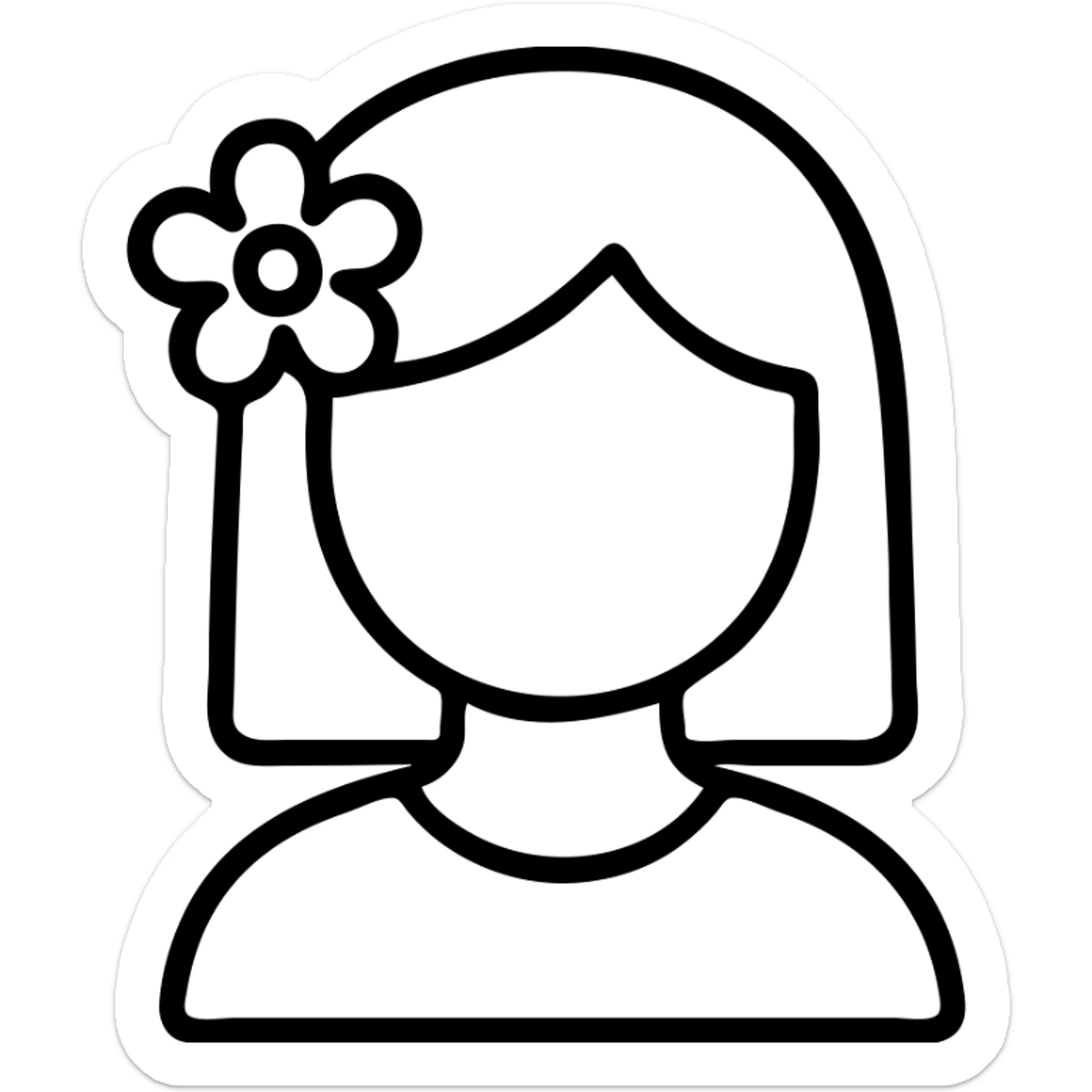 girl with straight hair, flower in hair, summer theme outlined icon sticker