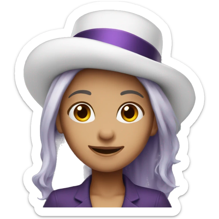 smiling girl-skin white-hair brown-in purple top hat sticker