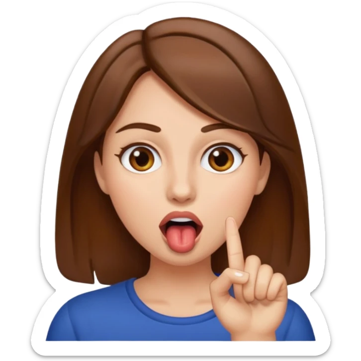 Finger in open mouth of woman with brown hair sticker