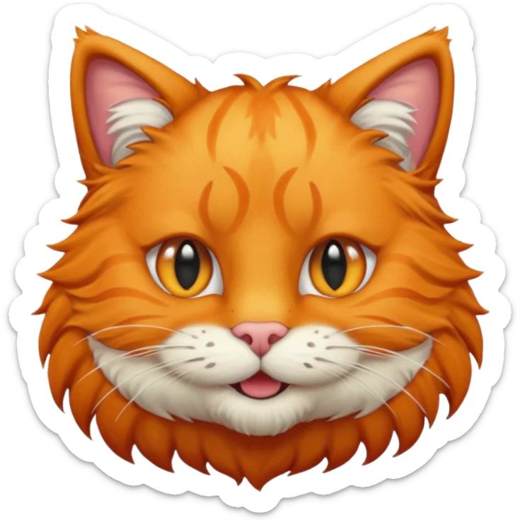 Orange cat head with black human hair on its head and white in the mouth  sticker