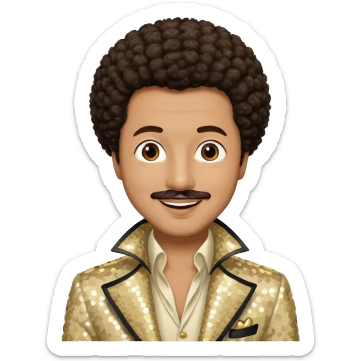William Powell from The O'Jays with light tan skin, dark brown afro hair, cream sequin outfit sticker