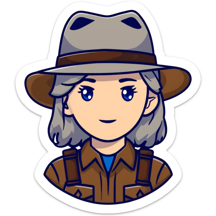 white woman park ranger with blue eyes and brown and gray hair sticker