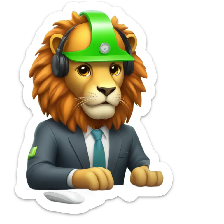 Lion wear safety helmet as call center in green and orange theme sticker