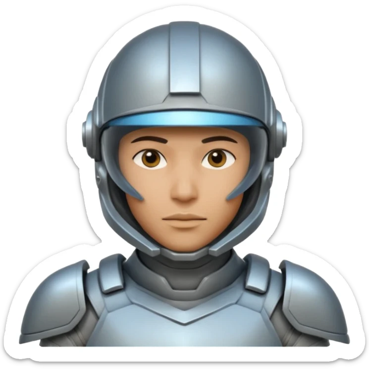futuristic armored soldier human portrait, head and shoulders only, South Asian facial features, helmet visor, sci-fi armor details, 3D cartoon, mobile game icon style, clean background, no text, no watermark
 sticker