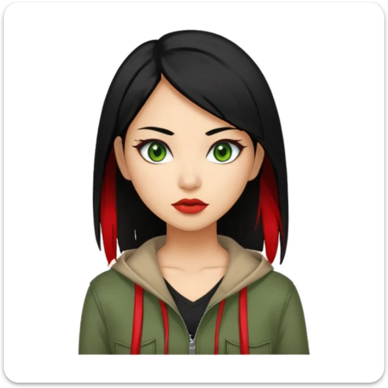 Asian-Latina women with black hair and a red streak with green eyes and alternative/grunge clothing style. sticker