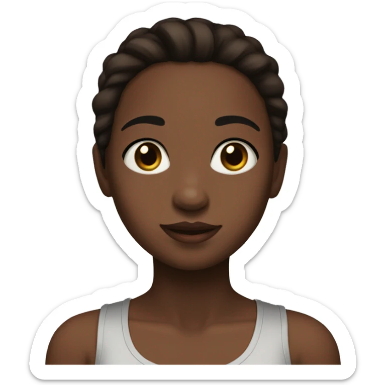 girl with brown hair and eyes, slightly dark skin, straight medium length hair, black tank top with straps sticker