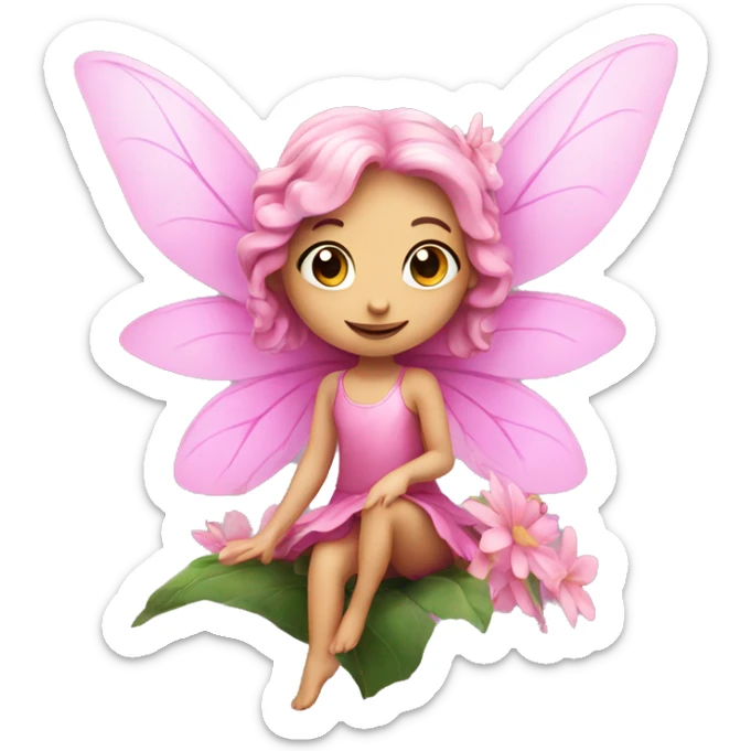 Pink fairy on a flower sticker