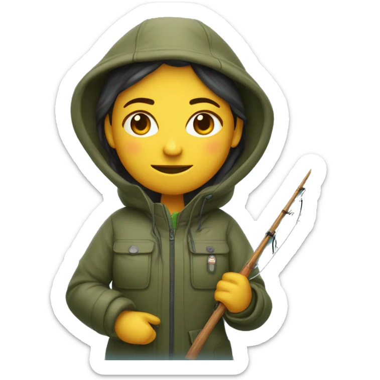 fisher woman in fisheing jacket and fishing tool in hand   sticker