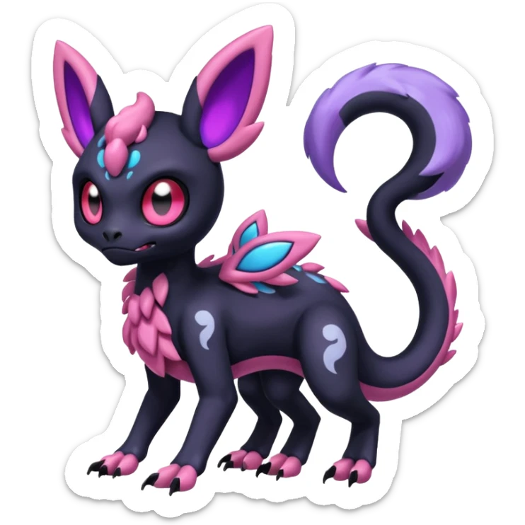 Shiny Duskull-Salandit-Sylveon-Fakémon-hybrid-creature (full body)  sticker