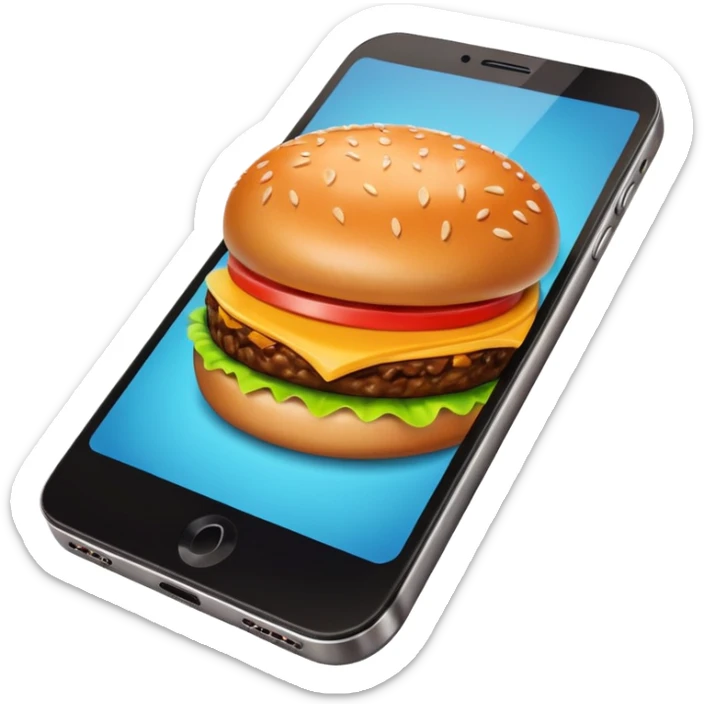 a phone that has a picture of a hamburguer in the frames of the phone not outside sticker