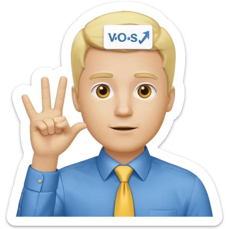 consulting man with hand with white skin and blonde hair with blue shirt and yellow tie sticker