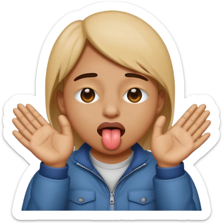 fait un emoji qui se cache les yeux avec ces main et qui tire la langue sur le côté sticker