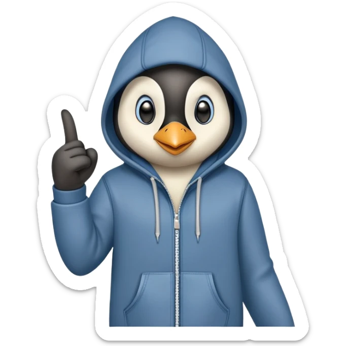 determined anthropomorphised penguin in a hoodie and jeans with fist raised, dynamic action sticker