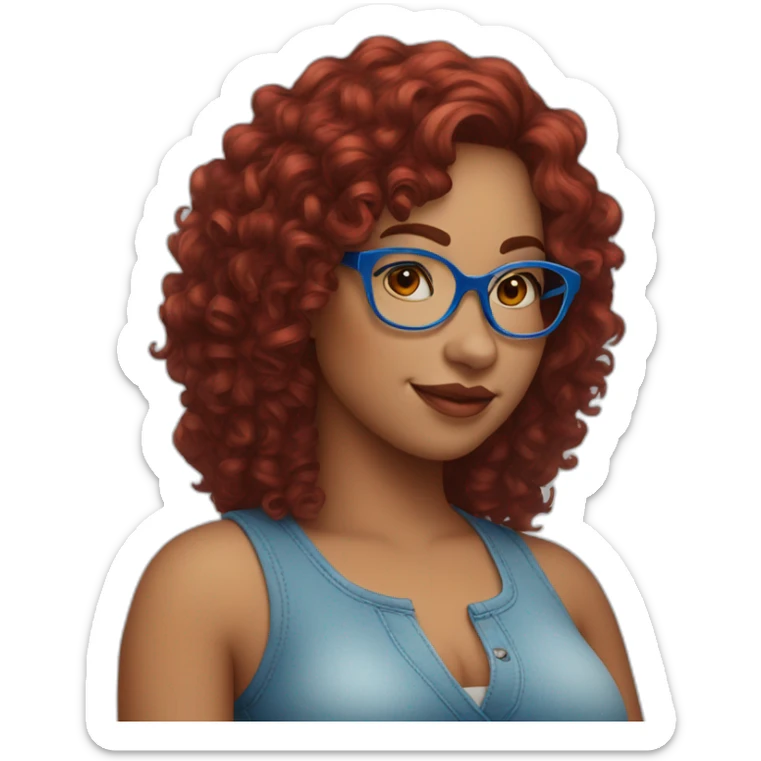 a-curvy-girl-with-dark-red-curly-hair-and-blue-glasses sticker