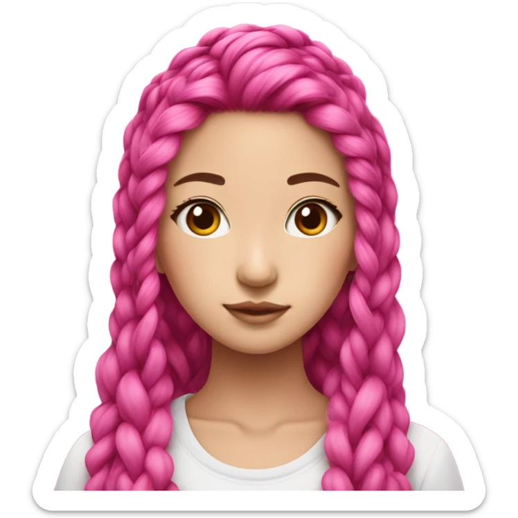 Korean beautiful young woman, hot pink split-dyed long hair with 2 small breads in half hair sticker