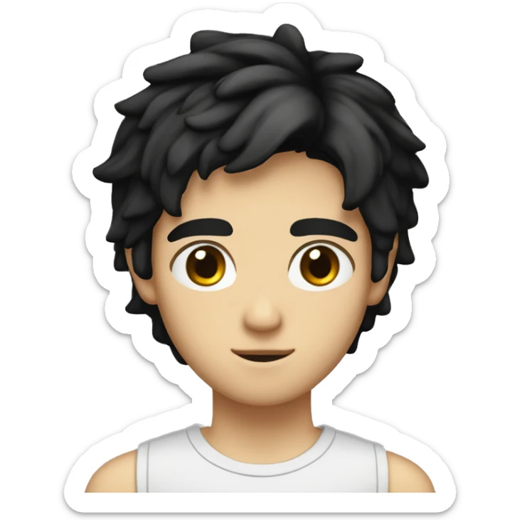 Teenager boy type italian, White skin, with straight black hair (Which go down behind to the nape of the neck), Little bit dezoom sticker