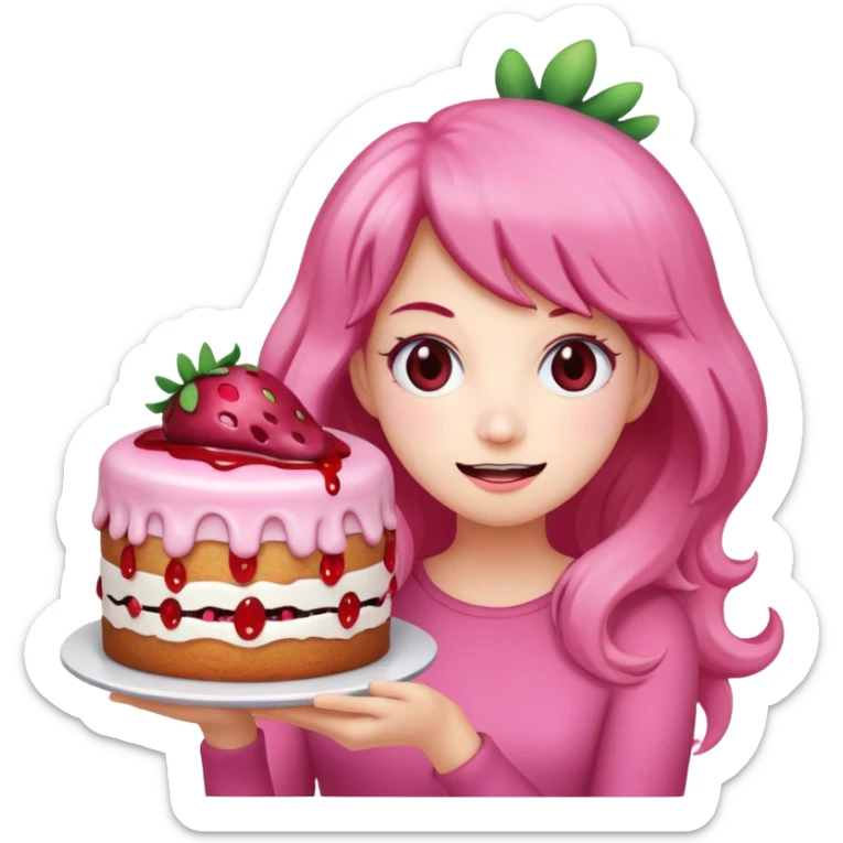 woman holding pink runny gooey kawaii strawberry jam monster cake   sticker