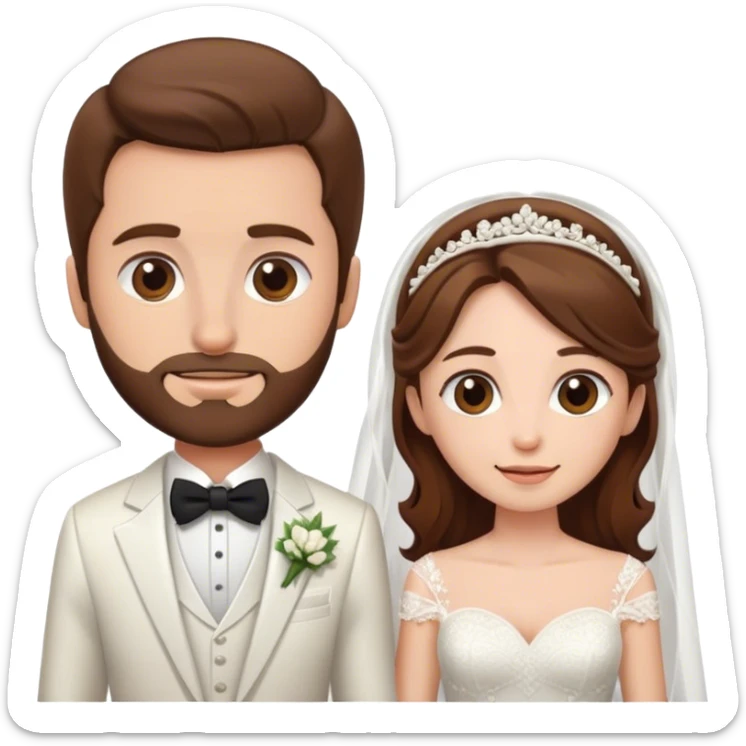 Groom with brown hair and short beard and bride with long brown hair  sticker