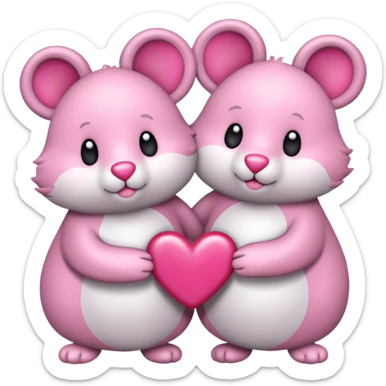Zwei Mäuse 1 männlich und 1 weiblich küssen sich süß und rundherum sind rosa herzen sticker
