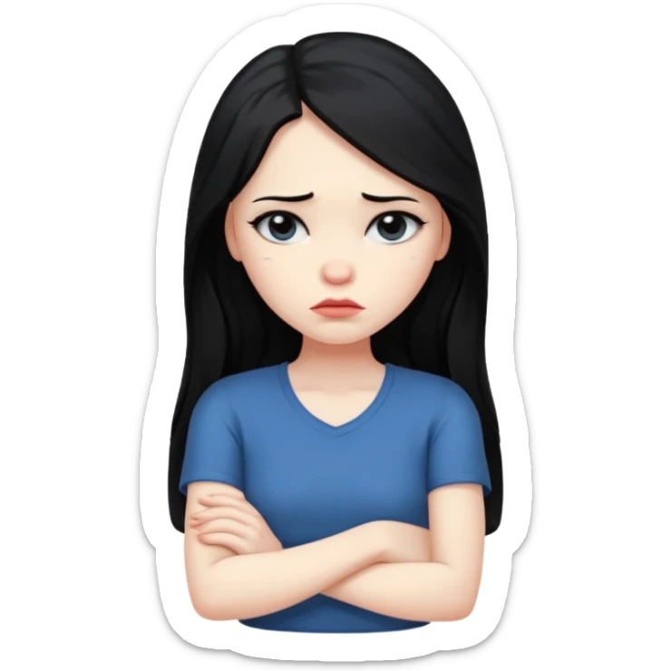 pouty/sad arms crossed emoji woman with long black hair sticker