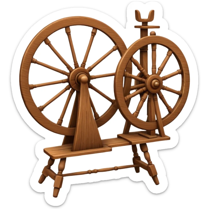 I want a traditional spinning wheel, with the wheel on the right or left and the flyer on the opposite. Shown from the side. sticker