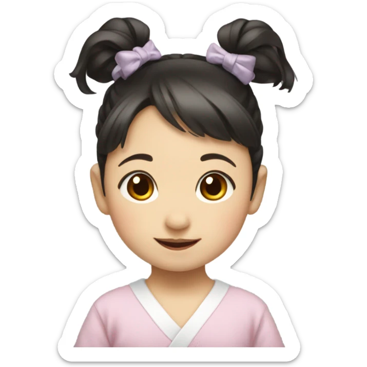 Japanese baby girl with two ponytail dark hair smiling sticker