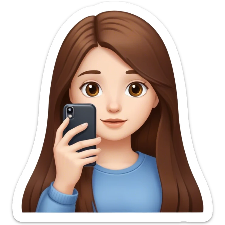 White cute girl with long brown hair take a picture with her phone sticker