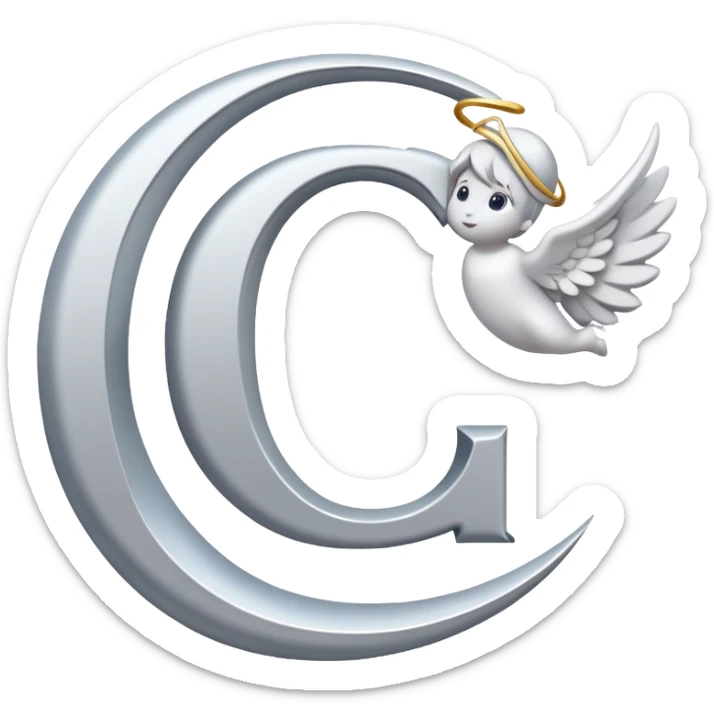 Gray letter C with an angelic halo floating above it, representing Grace/Gracie/graycee sticker