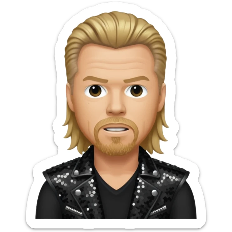 James Hetfield with long dark blonde hair, black sequin outfit  sticker