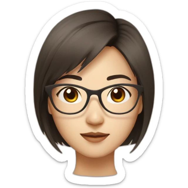 26 year old asian woman rounded face short straight dark hair and brown rectangle glasses sticker