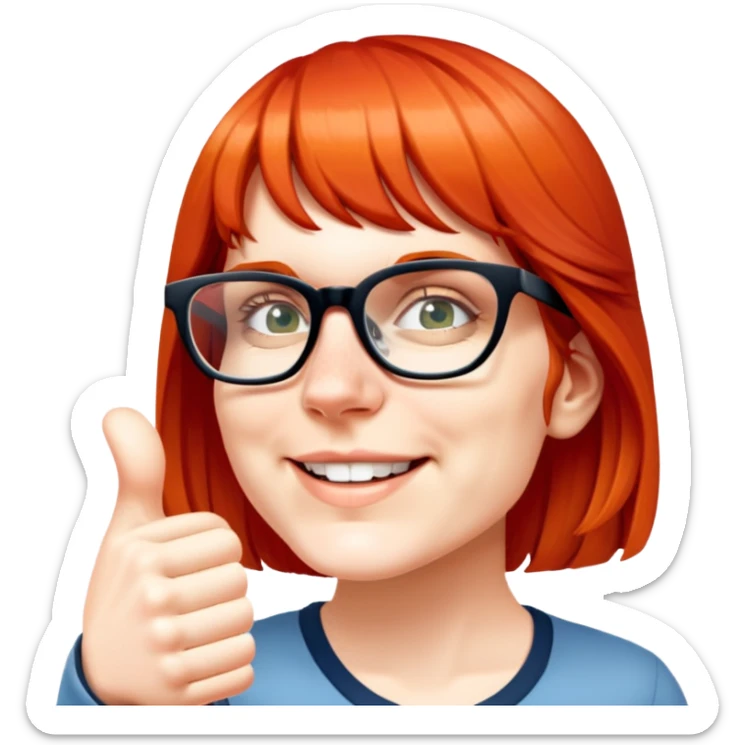 Red head white girl with glasses giving thumbs up sticker