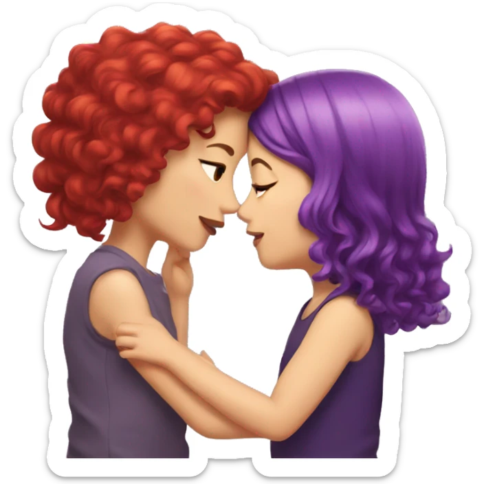 girl with red hair kissing girl with purple hair  sticker