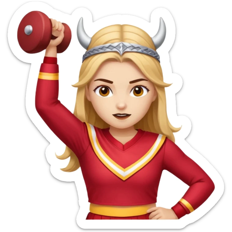 a brow skin girl that do cheer with red and gold team name is Vikings  sticker