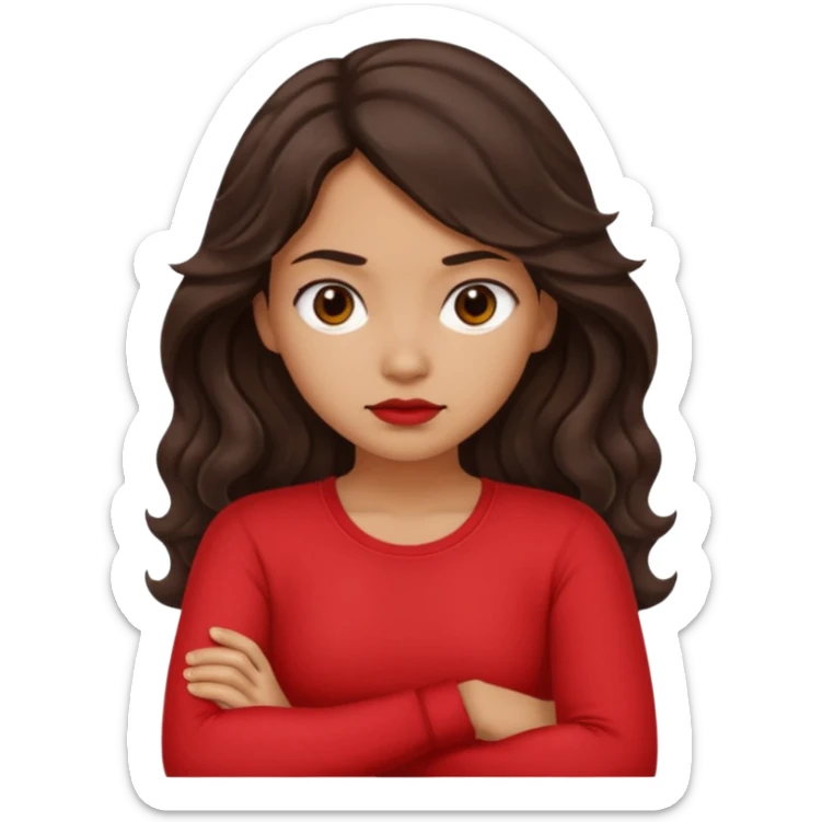 Tan girl dark long wavy hair crossing her arms with slight pout sticker