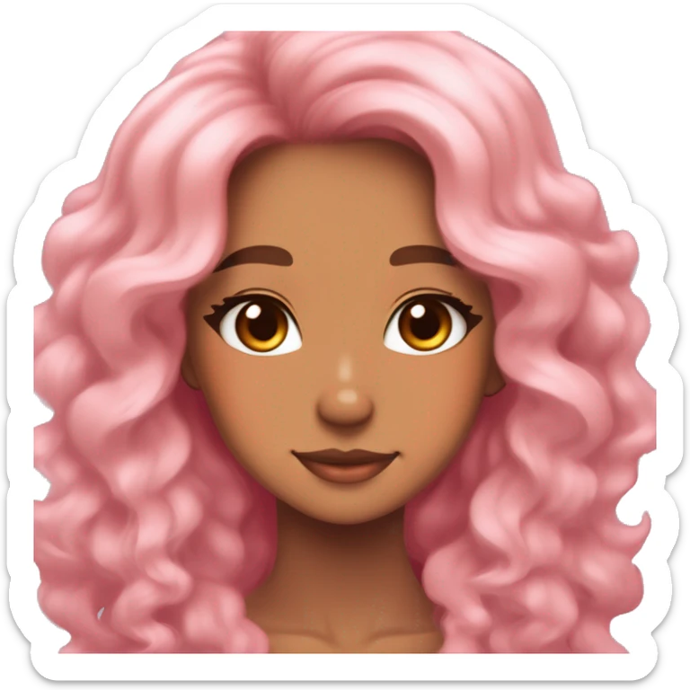 TAN SKIN GIRL WITH LONG BROWN CURLY HAIR AND A CORGI pink kawaii shiny blushing cute kawaii pastel anime trending style pink pastelcore sticker